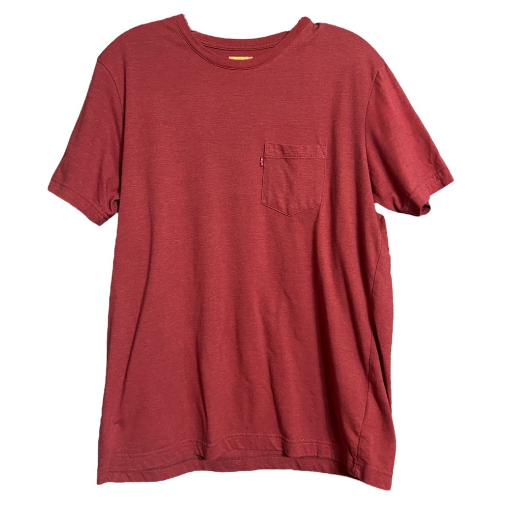 Levi’s Jeans Heathered Red Pocket Short Sleeve T Shirt Sz M Euc